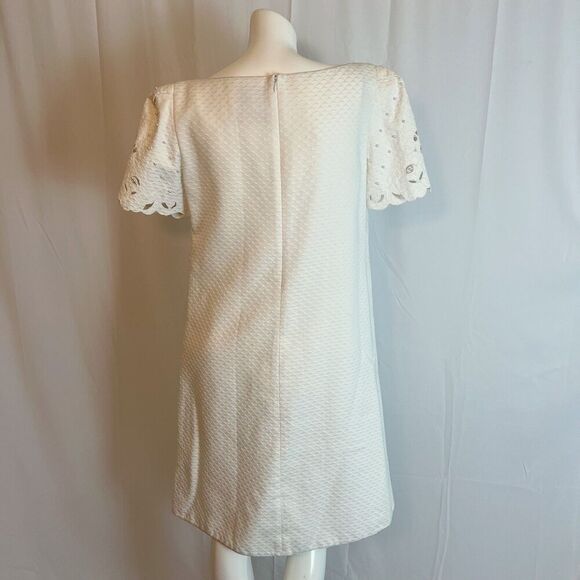 Vintage 1990s Mary McFadden Collection White Shift Dress Pearl Bridal Size 10 - Picture 5 of 7
